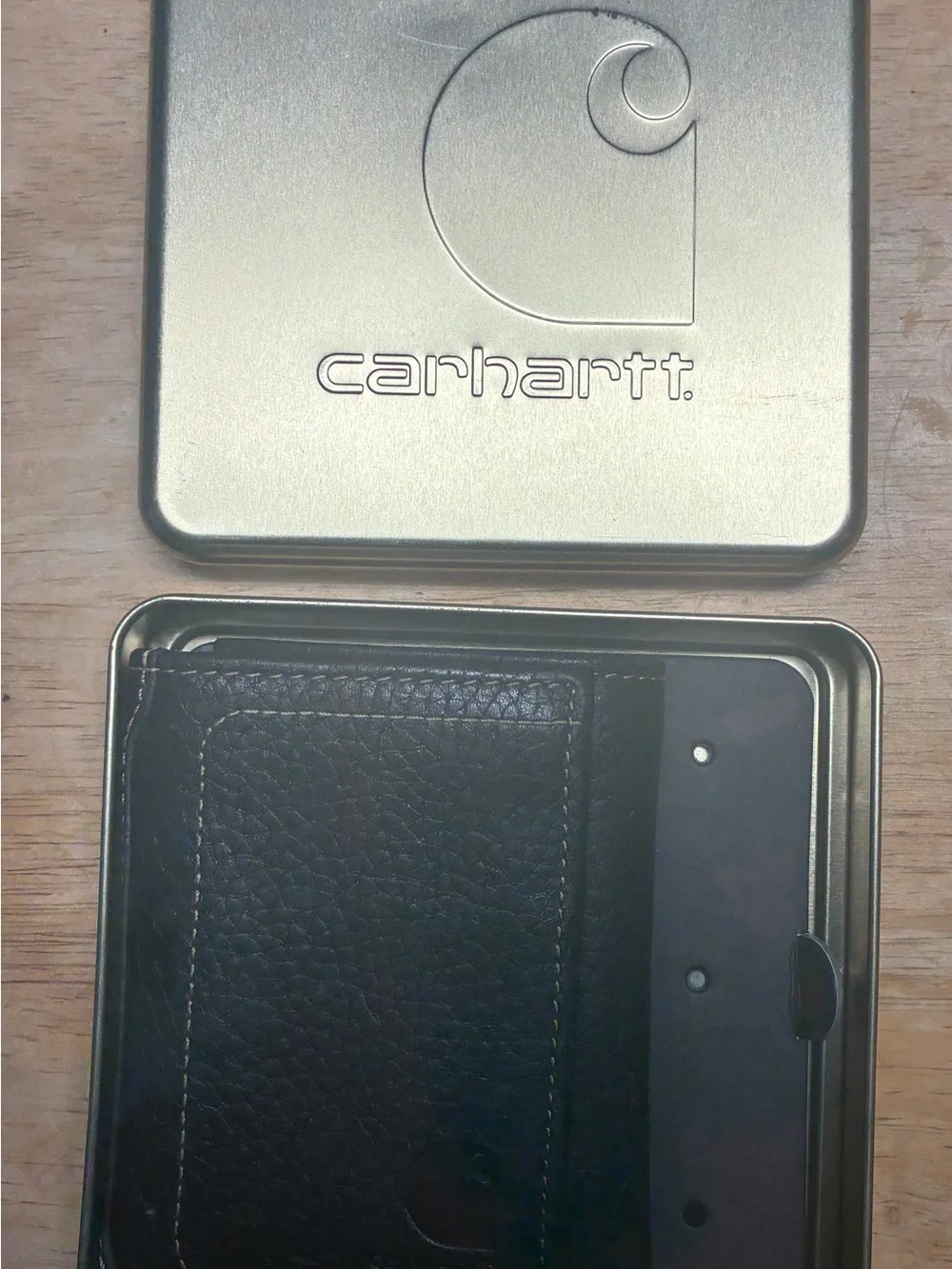 Carhartt Men’s Leather Bifold Wallet Brown Black Genuine Leather w/ Original Tin